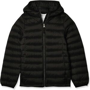 Girls Black Lightweight Water Resistant Hooded Puffer Jacket Winter Coat